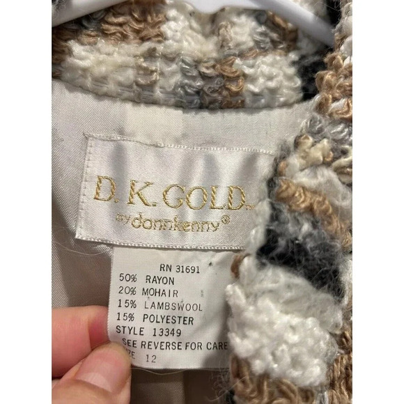 Donnkenny Jacket Women’s 12 Gray Beige Wool Blend Boucle Lined DK Gold - Picture 3 of 11